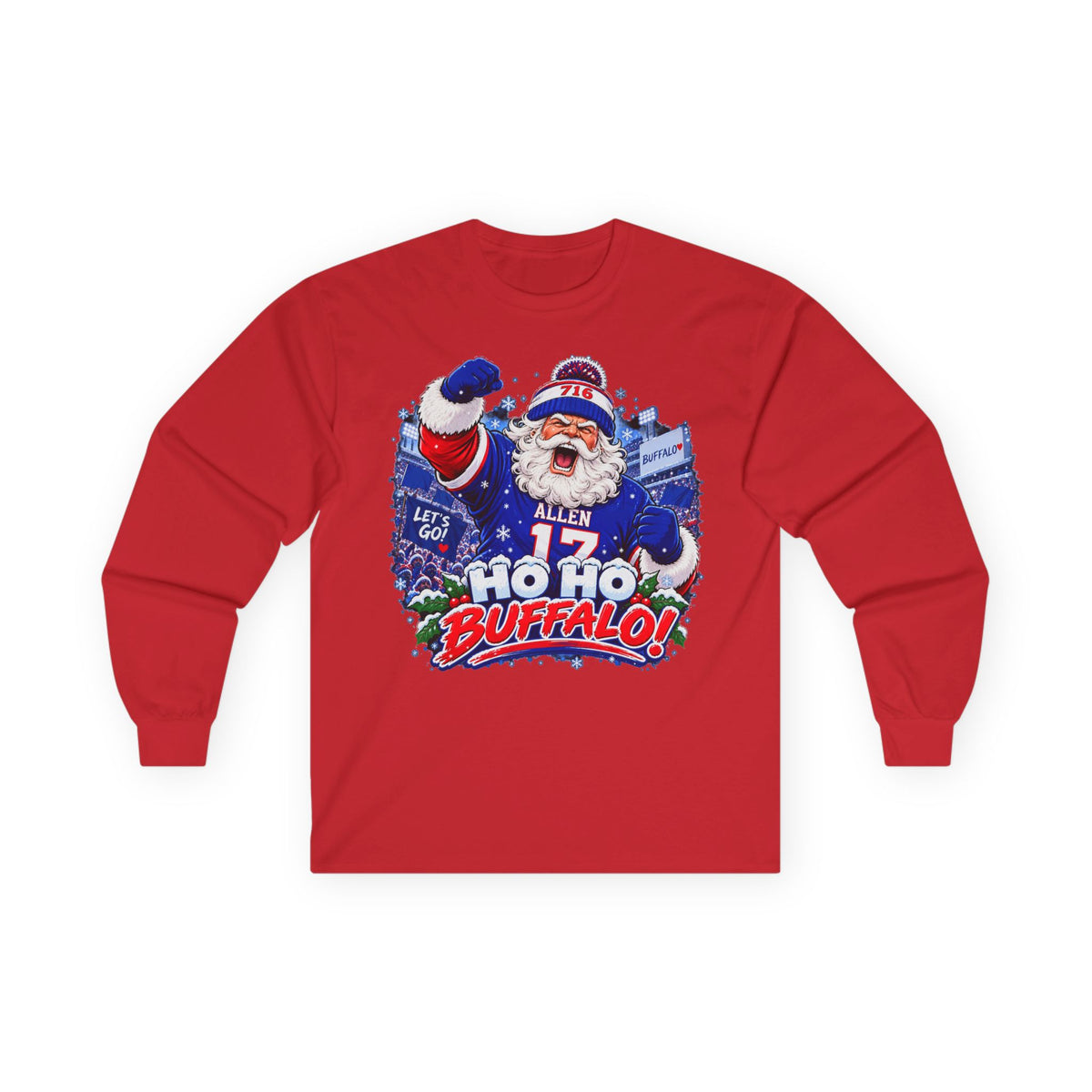 Ho Ho Buffalo Santa Long Sleeve Shirt - Buffalo Football Christmas Tee, 716 Holiday Game Day