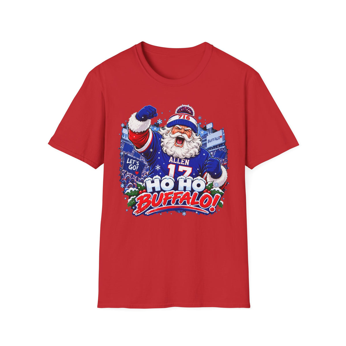 Ho Ho Buffalo Santa T-Shirt - Buffalo Football Christmas Tee, 716 Holiday Game Day Shirt