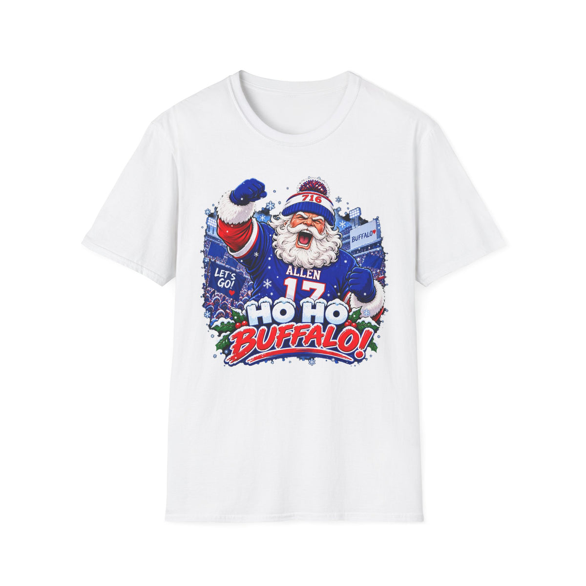 Ho Ho Buffalo Santa T-Shirt - Buffalo Football Christmas Tee, 716 Holiday Game Day Shirt