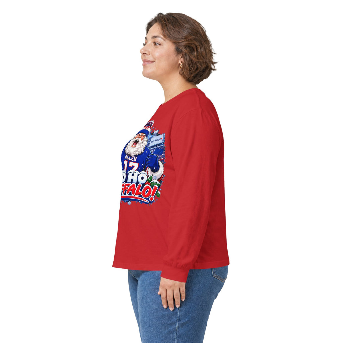 Ho Ho Buffalo Santa Long Sleeve Shirt - Buffalo Football Christmas Tee, 716 Holiday Game Day