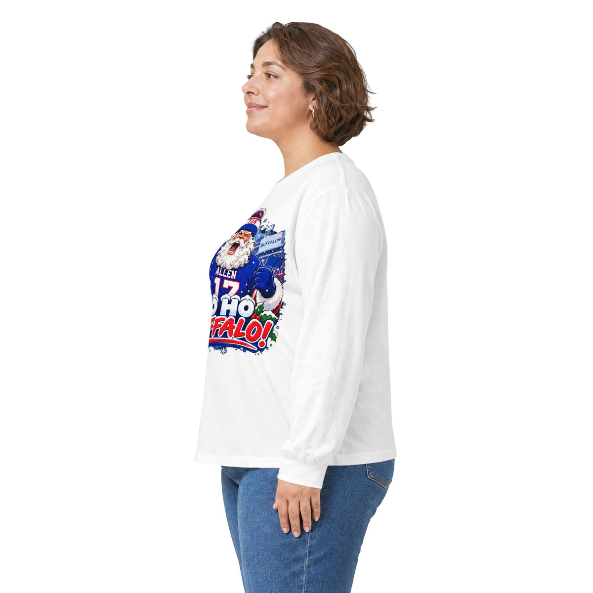 Ho Ho Buffalo Santa Long Sleeve Shirt - Buffalo Football Christmas Tee, 716 Holiday Game Day