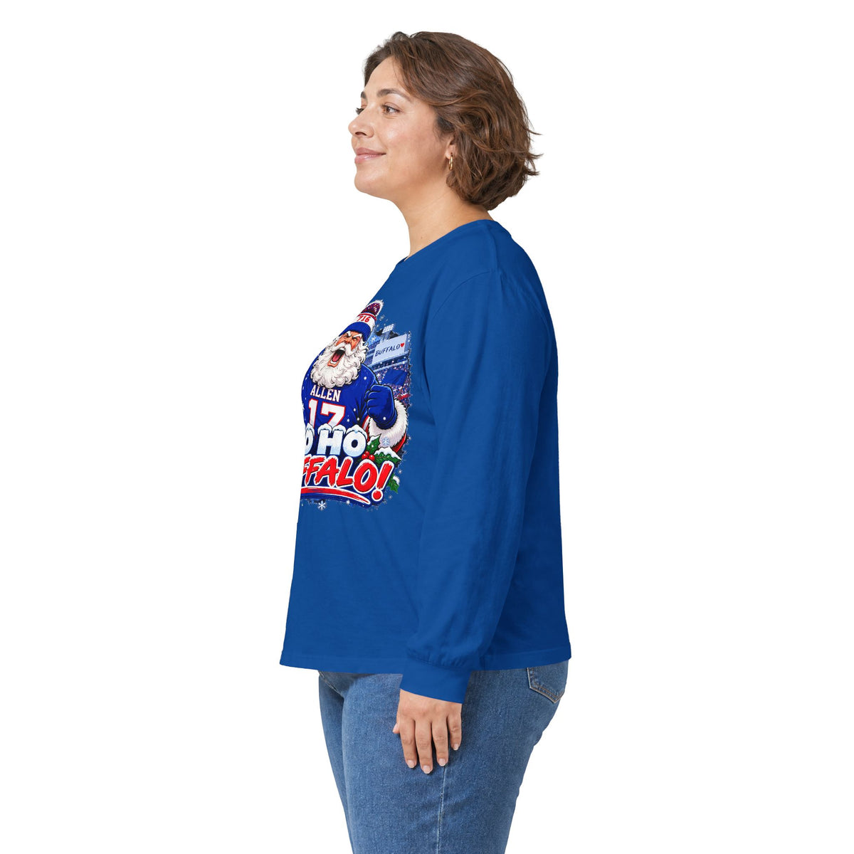 Ho Ho Buffalo Santa Long Sleeve Shirt - Buffalo Football Christmas Tee, 716 Holiday Game Day