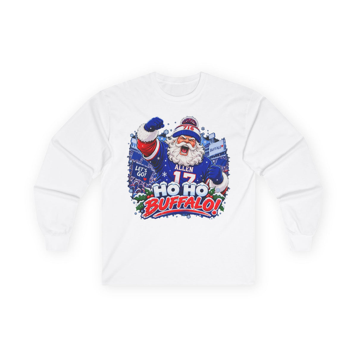 Ho Ho Buffalo Santa Long Sleeve Shirt - Buffalo Football Christmas Tee, 716 Holiday Game Day