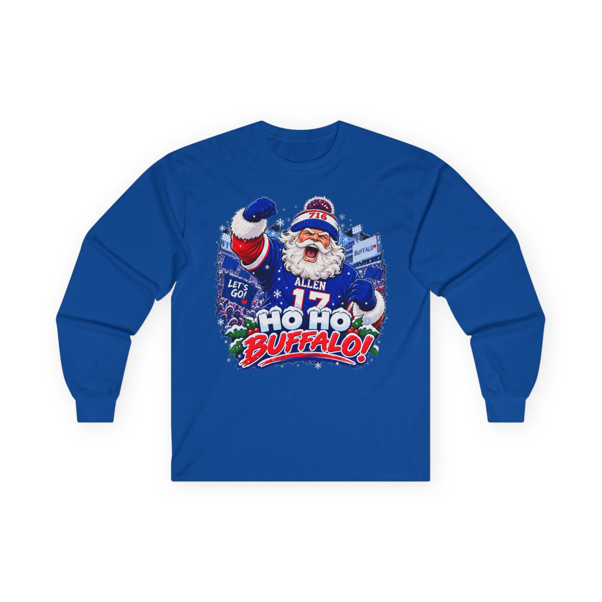 Ho Ho Buffalo Santa Long Sleeve Shirt - Buffalo Football Christmas Tee, 716 Holiday Game Day