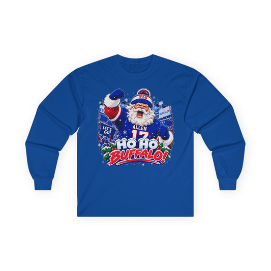 Ho Ho Buffalo Santa Long Sleeve Shirt - Buffalo Football Christmas Tee, 716 Holiday Game Day